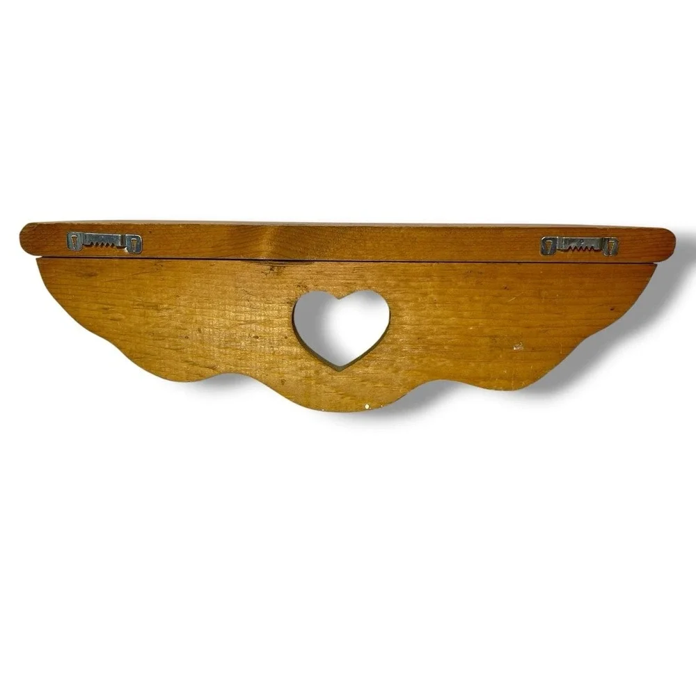 Wood Wall Shelf With Heart Cutout, Pegs Country Farmhouse Cottagecore Decor 14.5